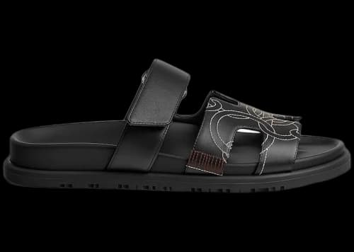 Hermes Chypre Sandal Noir Panoplie Equestre Embroidered Calfskin (Women's)