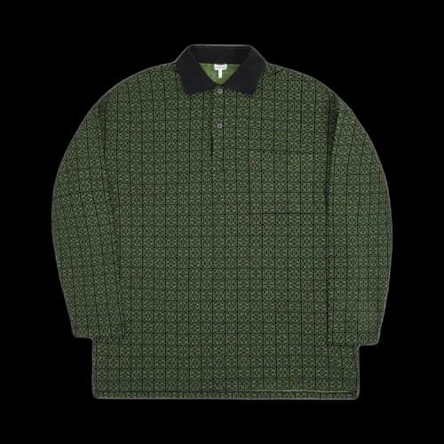 Loewe Anagram Jacquard Long-Sleeve Polo Shirt 'Black/Fluo Green'
