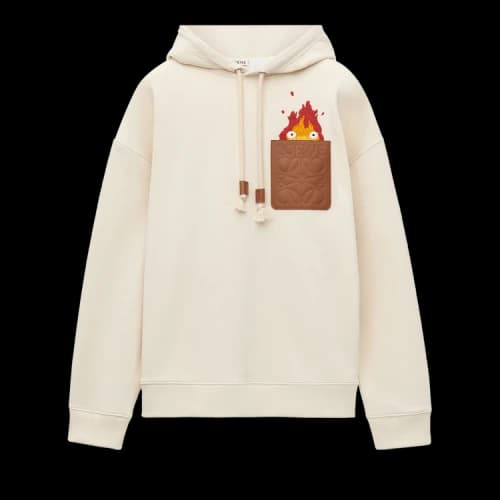 Loewe x Howl's Moving Castle Calcifer Leather Patch Hoodie 'Ecru'
