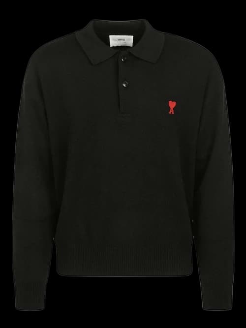 Ami Paris Logo Wool Poloshirt Black/Red
