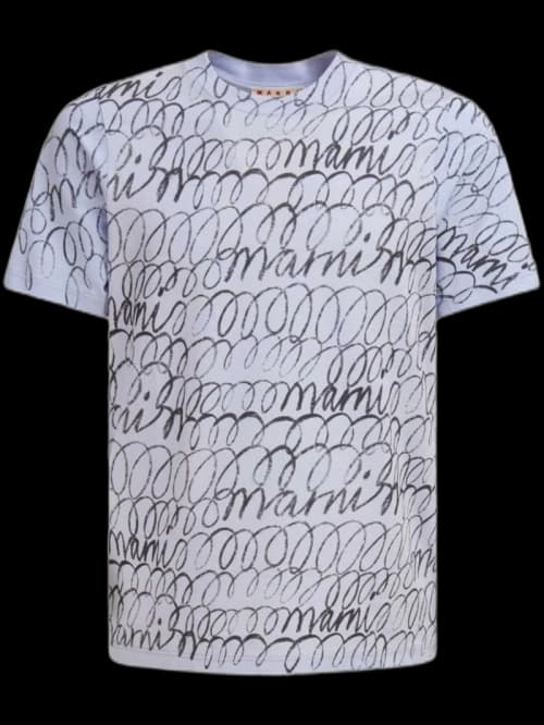 Marni Scribbled Motif Organic Cotton T-Shirt Blue