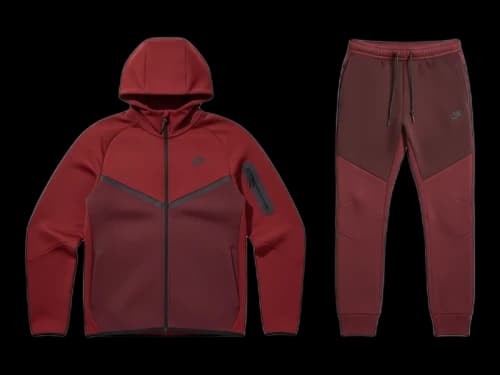 Nike Tech Fleece Windrunner Full Zip Hoodie & Jogger Set Dark Team Red/Burgundy Crush-Black