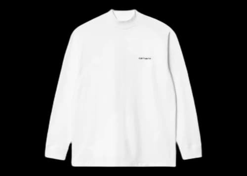Carhartt WIP Mockneck Script Embroidery Long Sleeve T-Shirt White