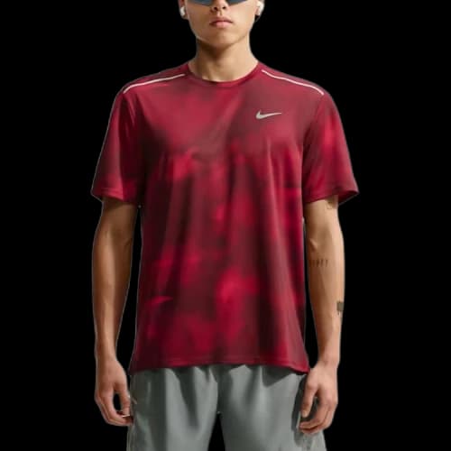 Nike MILER Running T Shirts Men's Light Red Crew Neck Moderate