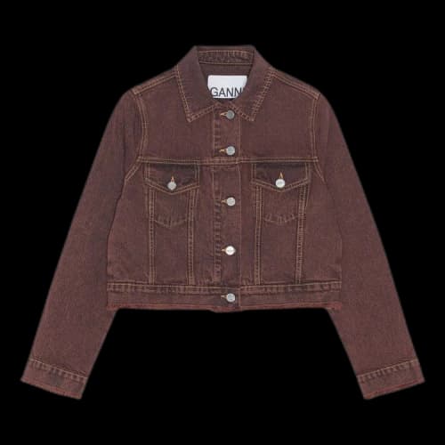 GANNI Overdyed Bleach Denim Cropped Jacket 'Shaved Chocolate'