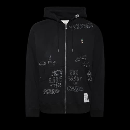 Maison Mihara Yasuhiro Distressed Graffiti Print Zip-Up Hoodie 'Black'