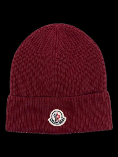 Moncler Logo Patch Cotton Beanie Burgundy