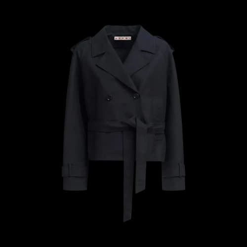 Marni Cropped Double Breasted Leather Trench 'Black'