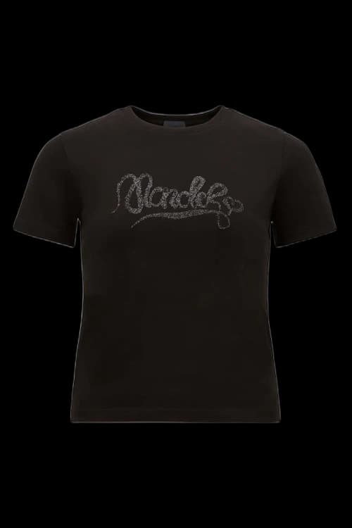 Moncler Embroidered Calligraphy Logo Cotton T-shirt Black