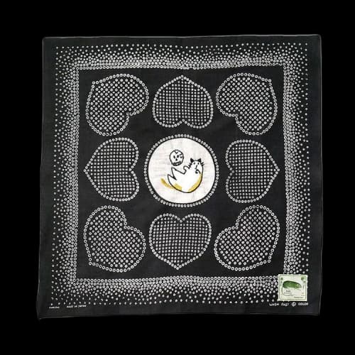 Kapital Fastcolor Selvedge Bandana (Love Cat Embroidery) 'Black'