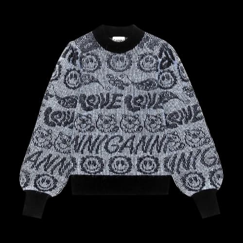 GANNI Soft Wool Knit O-neck Pullover Pattern 'Placid Blue'