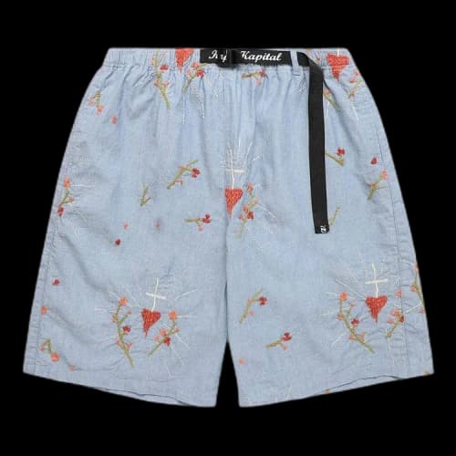 Kapital Chambray Corazon Embroidery Easy Shorts 'Sax'