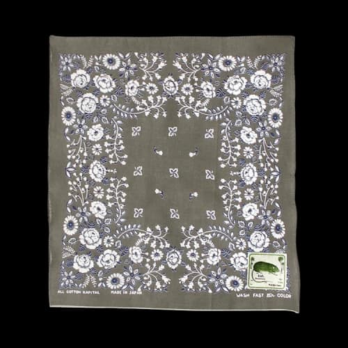 Kapital Fastcolor Selvedge Bandana (Churchill Garden) 'Khaki'