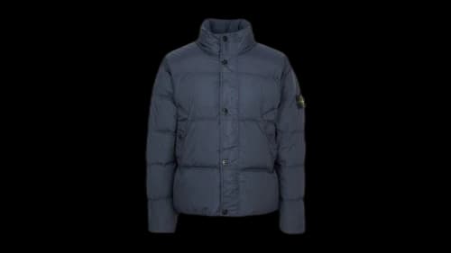 Stone Island Logo Patch High Neck Puffer Jacket Navy