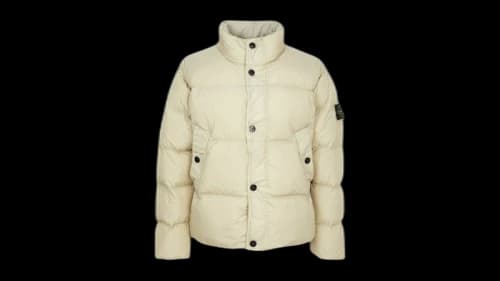 Stone Island Logo Patch High Neck Puffer Jacket Beige