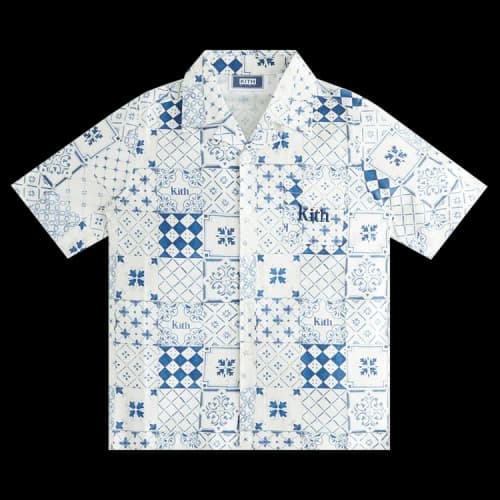 Kith Kids Azulejo Tiles Camp Shirt 'Sandrift'