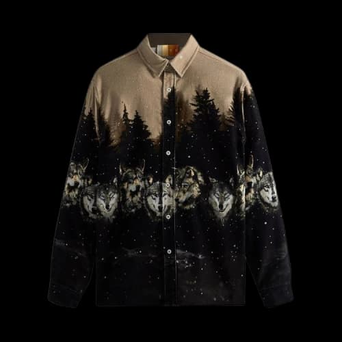 Kith Printed Wolves Cord Ludlow Shirt 'Black'