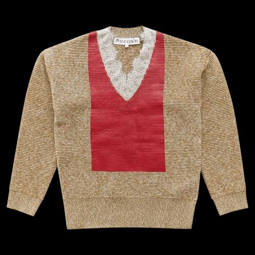 JW Anderson Lace Trim V Neck Jumper 'Natural'