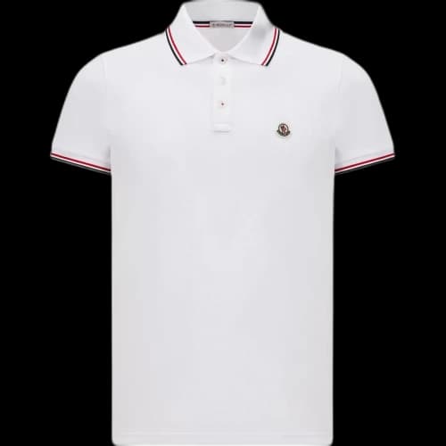Moncler Striped Trim Ss Polo Collar T-shirt Brilliant White