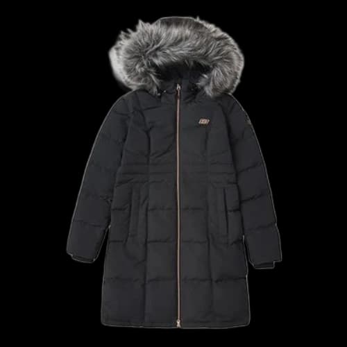 Skechers Long Waist-Drawstring Furry Hooded Down Jacket 'Black White' (Women's)