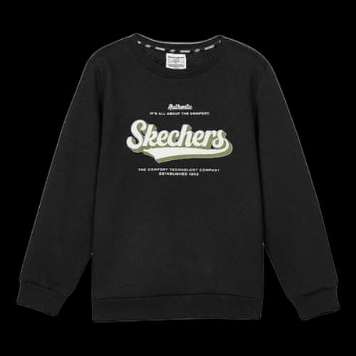 (GS) Skechers Colorful Casual Series Letter Round Neck Fleece Pullover Sweater 'Black White'