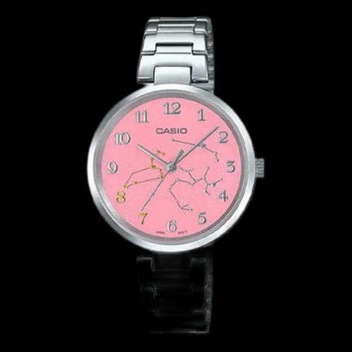 CASIO Pink Dial Pattern Dial Quartz Watch Silver Analog