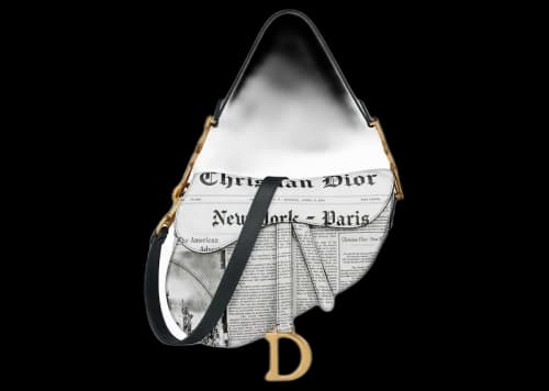Dior Saddle Bag with Strap White and Black Calfskin with Newspaper Print