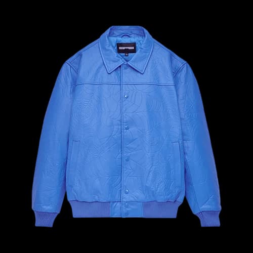 Sp5der Debossed Web Leather Jacket 'Blue'