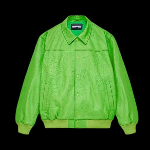 Sp5der Debossed Web Leather Jacket 'Green'