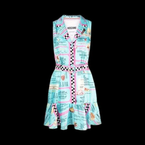 Moschino All Over Diner Menu Print Sleeveless Dress 'Light Blue'