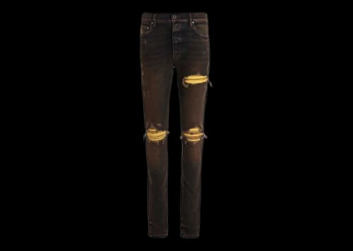 AMIRI MX1 Viscose Ultrasuede Skinny Jeans Blue/Yellow