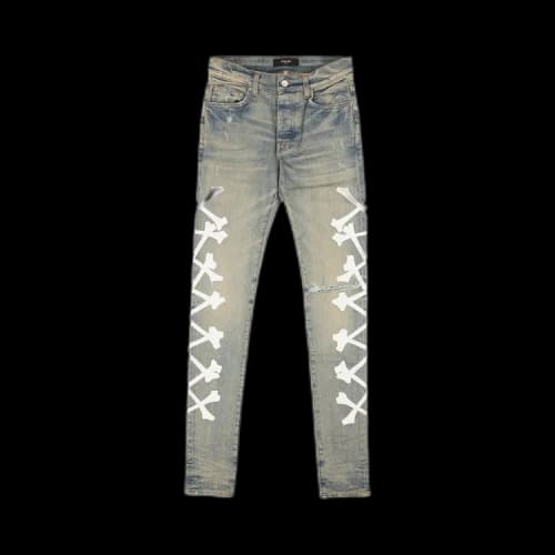 Amiri Bones Appliqué Skinny Jeans 'Indigo Blue'