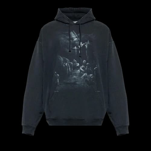 Vetements Jesus On A Cross Distressed Hoodie 'Washed Out Black'