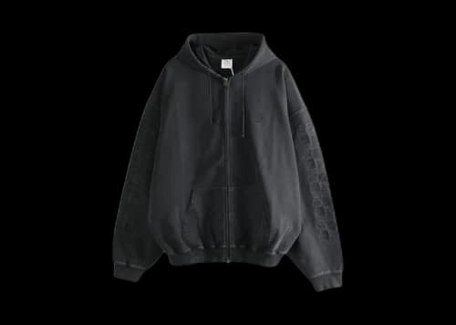 Vetements Embroidered Biker Cross Sleeves Zip-Up Hoodie Black