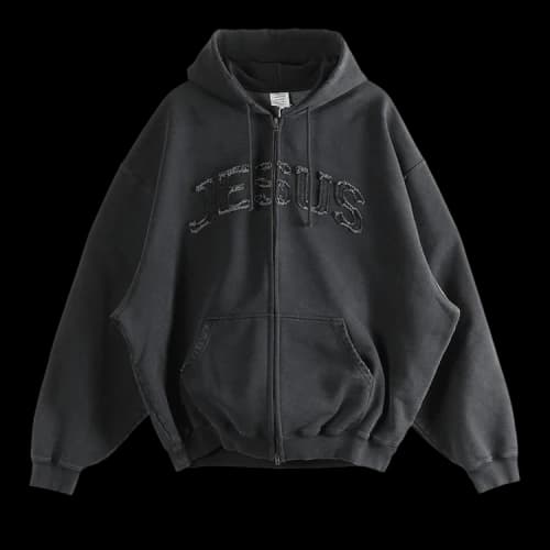 Vetements Jesus Christ Zip Up Hoodie 'Washed Out Black'