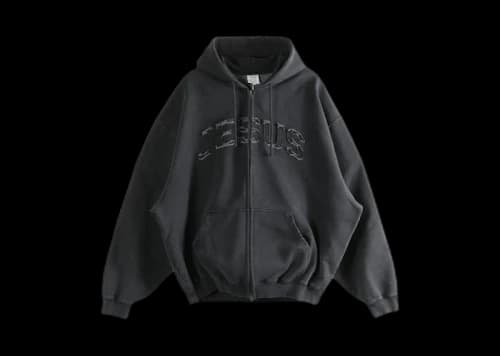Vetements Jesus Christ Zip-Up Hoodie Washed-Out Black