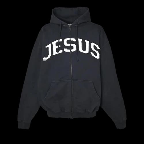 Vetements Jesus Christ Zip-Up Hoodie 'Washed Out Black'