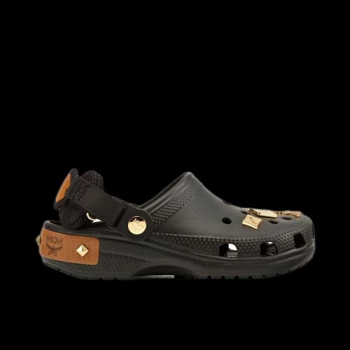 Crocs Classic Clog x MCM Visetos Belt Bag Black Cognac Gold