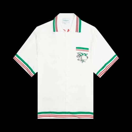 Casablanca Knit Collar Printed Silk Twill Short Sleeve Shirt 'Casa Sport'