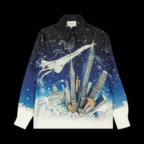 Casablanca Vol De Nuit Silk Twill Button Down Shirt 'Blue'