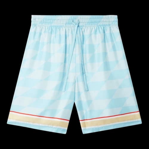 Casablanca Silk Shorts With Drawstrings 'Damiers Et Cygne Bleu'