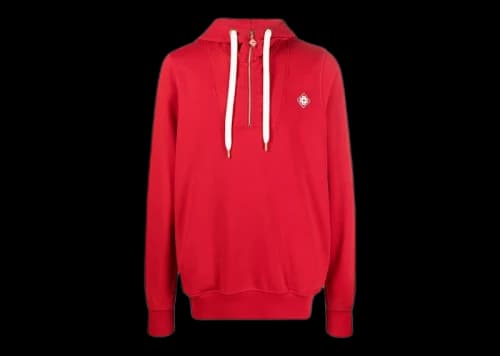 Casablanca Logo Patch Zip-Neck Hoodie Red