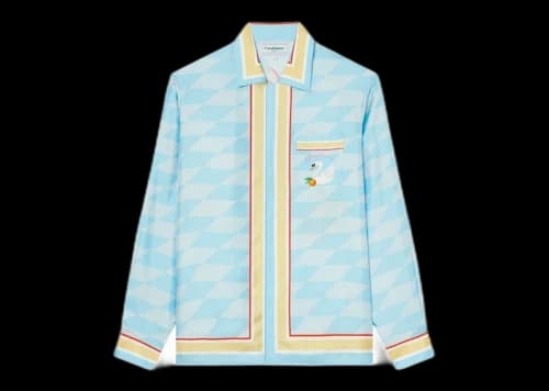 Casablanca Damiers Et Cygne Bleu Silk Twill Shirt Light Blue/Light Yellow/Red