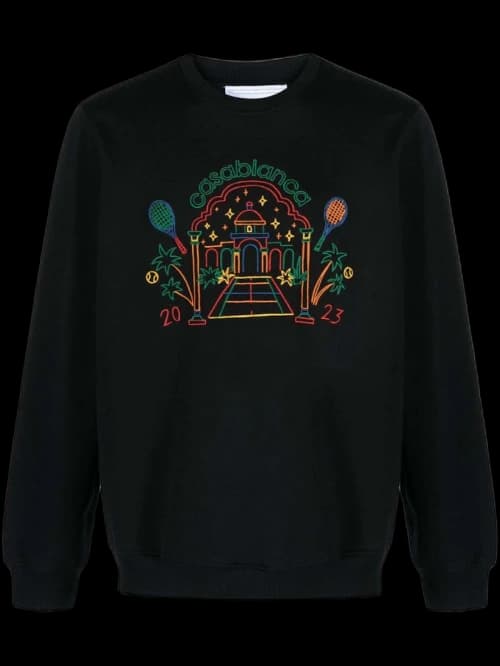 Casablanca Rainbow Crayon Temple Organic-Cotton Sweatshirt Black
