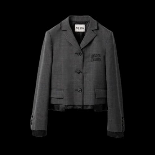 Miu Tartan Print Cropped Jacket 'Slate Grey'