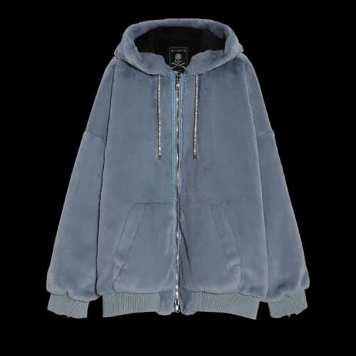 Mastermind Hooded Ribbed Faux Fur Jacket 'Blue'