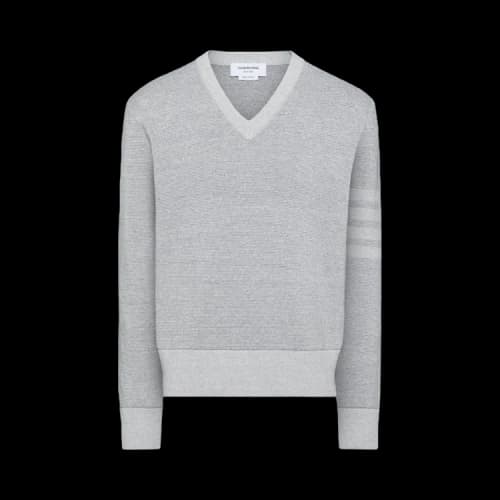 Thom Browne Textured Striped Stitch Relaxed Fit V Neck Pullover 'Tonal Grey'