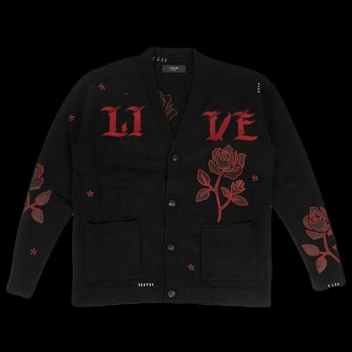 Amiri Knit Cashmere Blend Cardigan 'Black/Red'