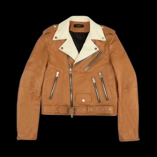 Amiri Perfecto Contrast Collar Leather Jacket 'Brown'