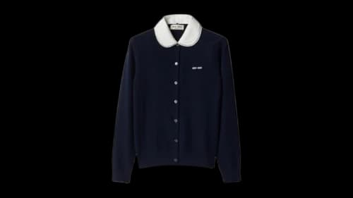 Miu Women's Long Sleeve Polo Cardigan Blue